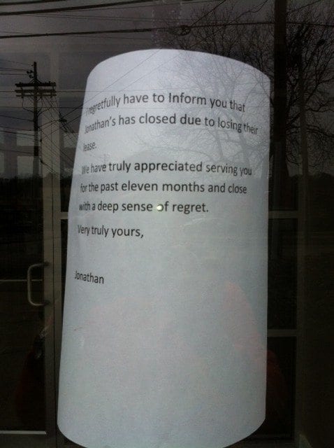 Jonathan’s Bar & Grille on Needham Street in Newton has closed