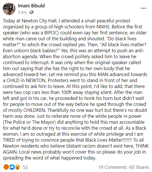 Man disrupts protest, drives towards crowd at Newton City Hall Protest