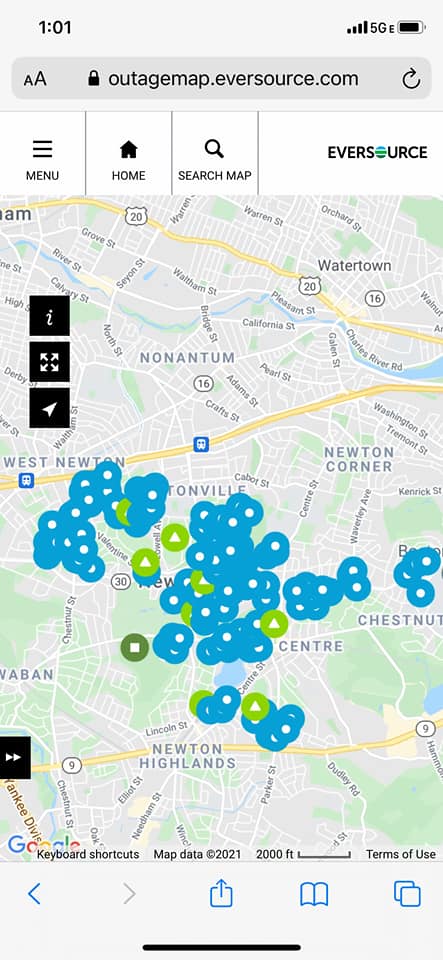 Transformer fire and power outages in Newton Centre