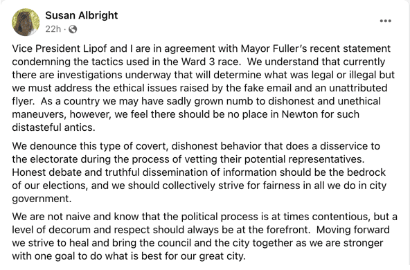 Albright/Lipof statement on Ward 3 incidents